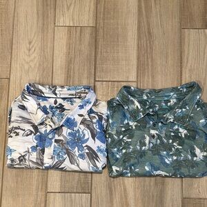 Tommy Bahama Floral Print Polo Tops Blue and Green